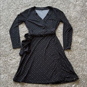 Elegant Black Polka Dot Wrap Dress
